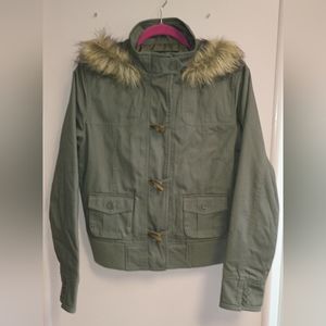 Warm green hooded medium love tree coat/jacket bomber